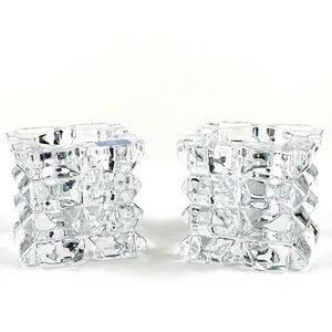 Pair of square glass votive candle holders. 3" x 3". Approx. 2.75" H. LiR